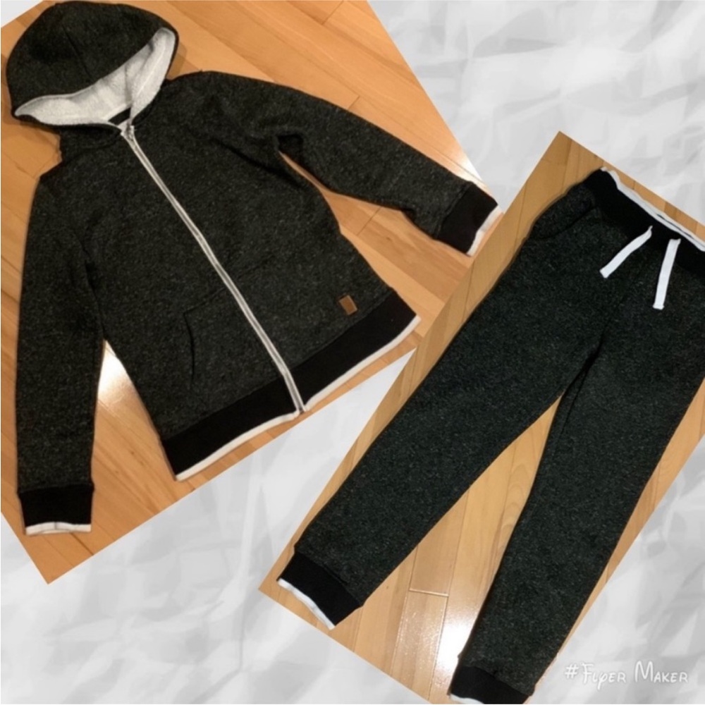 EUC Boys Speckled Black Full Zip Hoodie & Joggers Matching Set - size M (10/12)